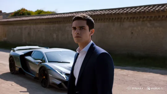 Confident Young Man Drives Lamborghini from Traditional Village – AI Generated Video | Hailuo AI