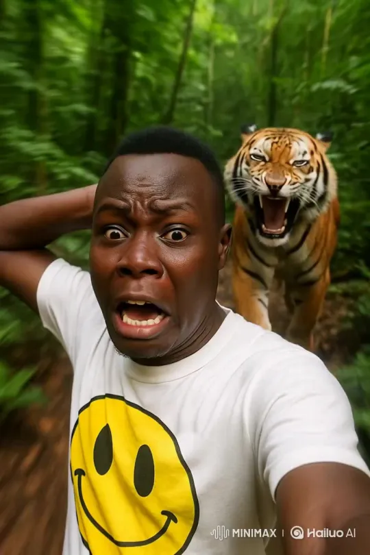 Man Survives Encounter with Tiger in the Jungle – AI Generated Video | Hailuo AI