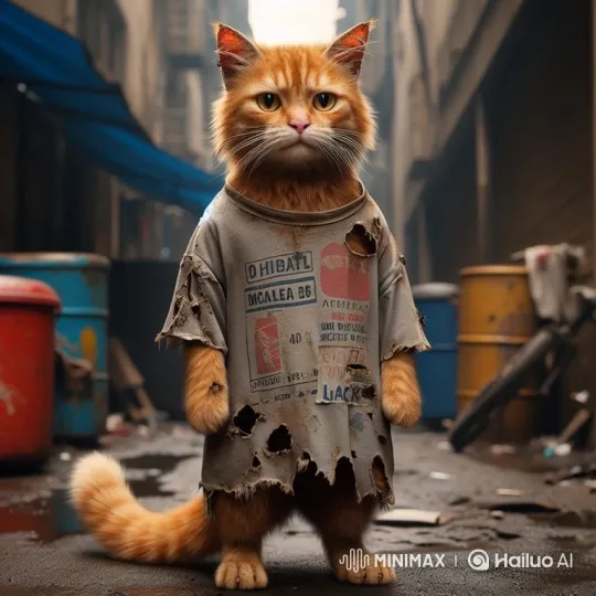Ginger Cat in Urban Alley: A Tale of Resilience – AI Generated Video | Hailuo AI