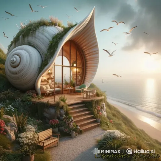 Fantasy Shell House by the Sea at Sunrise – AI Generated Video | Hailuo AI