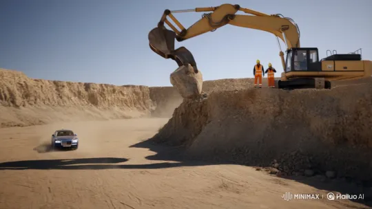 Rolls-Royce Destroyed by Falling Boulder in Desert Quarry Scene – AI Generated Video | Hailuo AI