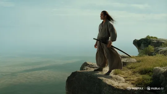 Lone Warrior on Cliff with Katana - A Realistic Scene – AI Generated Video | Hailuo AI