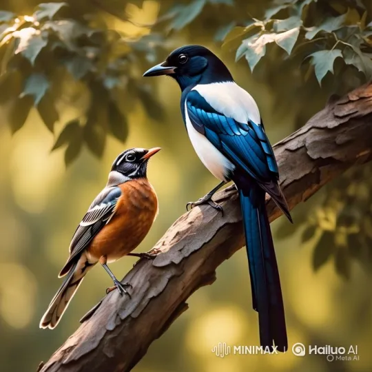 Two Birds Share a Peaceful Moment on a Branch – AI Generated Video | Hailuo AI