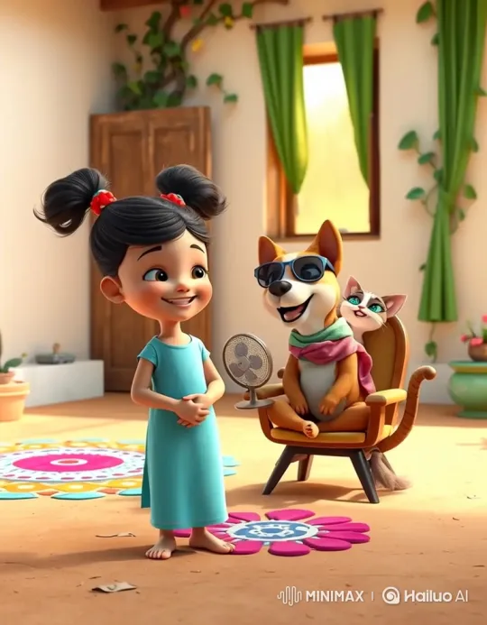 Animated Friendship Scene in a Sunlit Courtyard – AI Generated Video | Hailuo AI