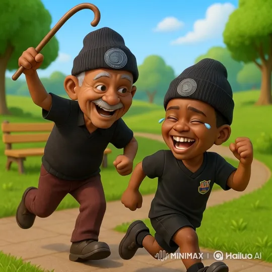 Elderly Man and Young Boy Joyfully Run in Park – AI Generated Video | Hailuo AI