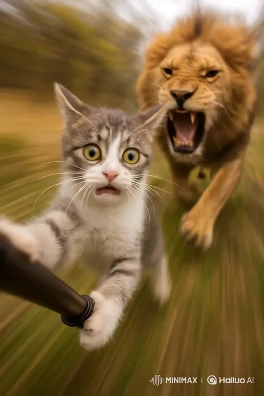 Lion Chases Cat, Video Captures the Moment – AI Generated Video | Hailuo AI