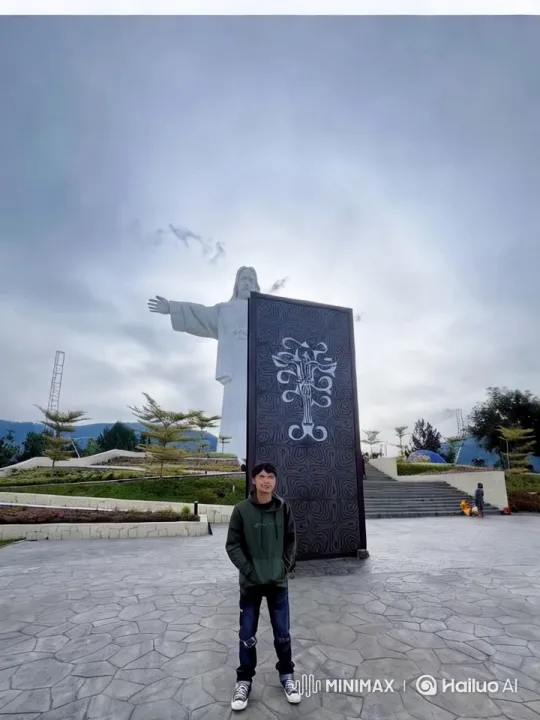 Young Man in Green Hoodie at Monument – AI Generated Video | Hailuo AI