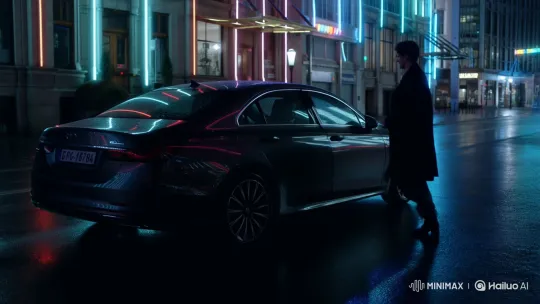 Night Drive: Modern Car on Rainy City Street – AI Generated Video | Hailuo AI