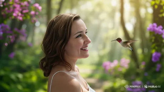 Woman and Hummingbird Share Serene Moment – AI Generated Video | Hailuo AI