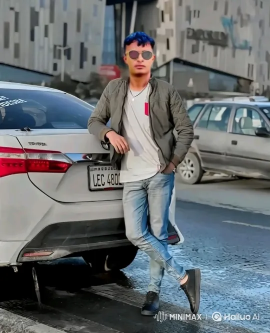 Young Man in Blue Hair Drives Away in Luxury Sedan – AI Generated Video | Hailuo AI