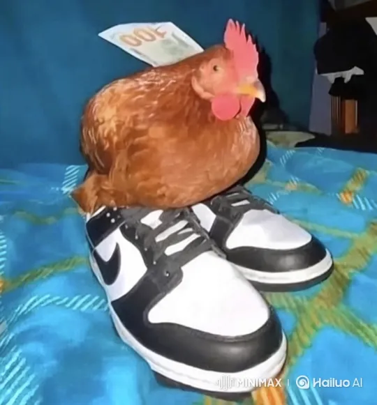 Chicken Unfazed by Falling Money on Shoes – AI Generated Video | Hailuo AI