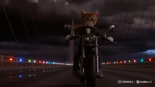 Kitten in Suit Strikes Lightning on Night Bridge – AI Generated Video | Hailuo AI