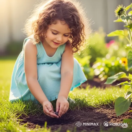 Girl Plants Seed in Garden with Pensive Mood – AI Generated Video | Hailuo AI