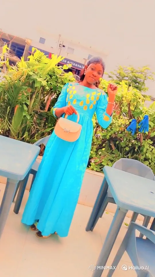 Elegant Woman in Turquoise Dress on Patio – AI Generated Video | Hailuo AI