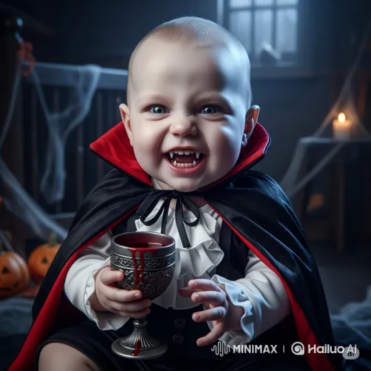 Baby Vampire Halloween Costume Prank with Red Drink – AI Generated Video | Hailuo AI
