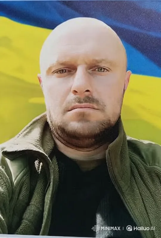 Ukrainian Man with Steady Gaze Before Flag – AI Generated Video | Hailuo AI