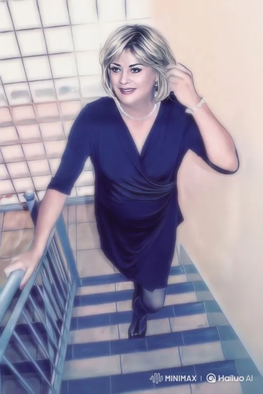 Mature Woman Seductively Ascends Steep Stairs – AI Generated Video | Hailuo AI