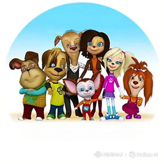 Animated Dogs Pose Cheerfully in Static Group Scene – AI Generated Video | Hailuo AI