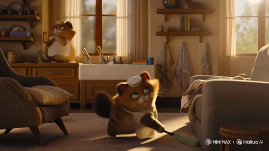 Clever Cat Multitasks Household Chores – AI Generated Video | Hailuo AI