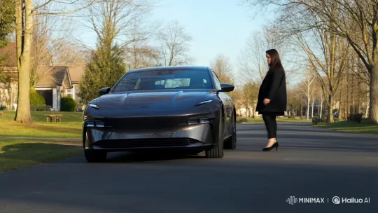 Suburban Street: Person Drives Away in Modern Car – AI Generated Video | Hailuo AI
