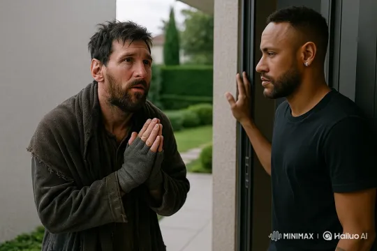 Desperate Messi Seeks Help from Neymar, Receives Compassion – AI Generated Video | Hailuo AI