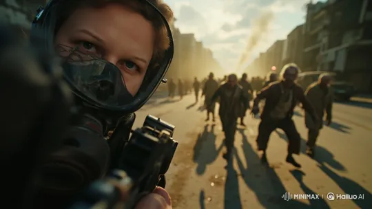 Female Sniper Eliminates Zombie-like Figures in Sunlit City – AI Generated Video | Hailuo AI