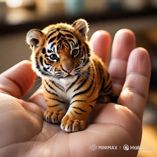 Tiny Tiger Cub Resting in a Human Hand – AI Generated Video | Hailuo AI