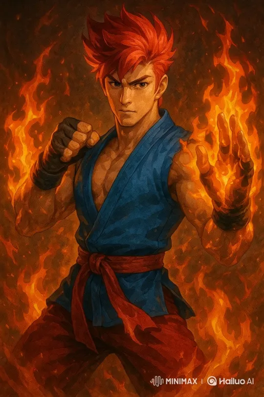 Fiery Vortex: Young Man's Powerful Flame Strike – AI Generated Video | Hailuo AI