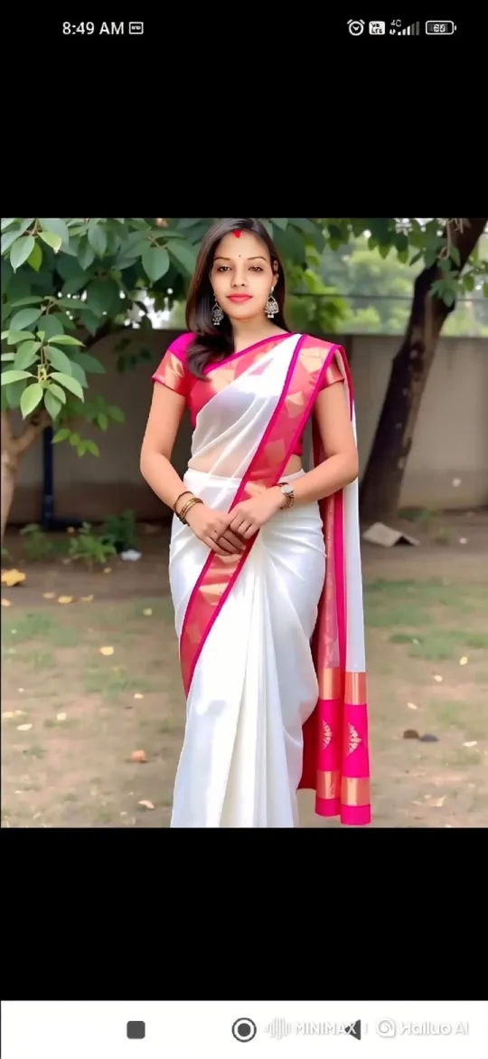 Young Woman in White Sari Plays Golden Saxophone Outdoors – AI Generated Video | Hailuo AI