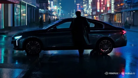 Modern Car Drive Away on Wet City Street – AI Generated Video | Hailuo AI