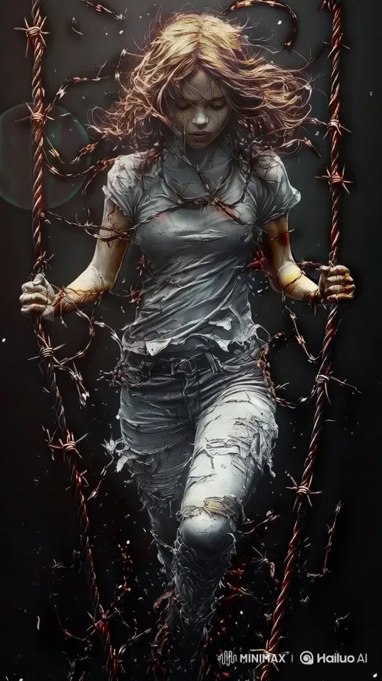 Resilience: Woman Struggles Against Barbed Wire束缚 – AI Generated Video | Hailuo AI