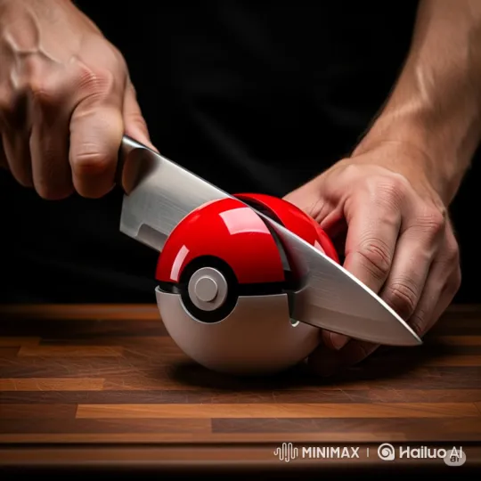 Cinematic Slicing of a Pokeball with Knife – AI Generated Video | Hailuo AI