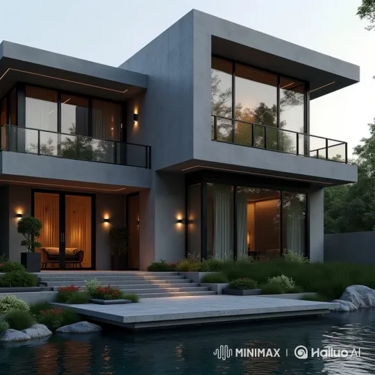 Modern House Endures Stormy Night Transformation – AI Generated Video | Hailuo AI