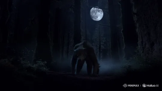 Human Transforms into Wolf in Dark Forest Moonlight – AI Generated Video | Hailuo AI