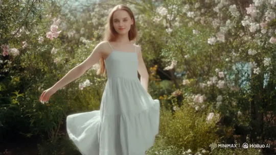 Graceful Dancer Turns into Water in Serene Garden Setting – AI Generated Video | Hailuo AI