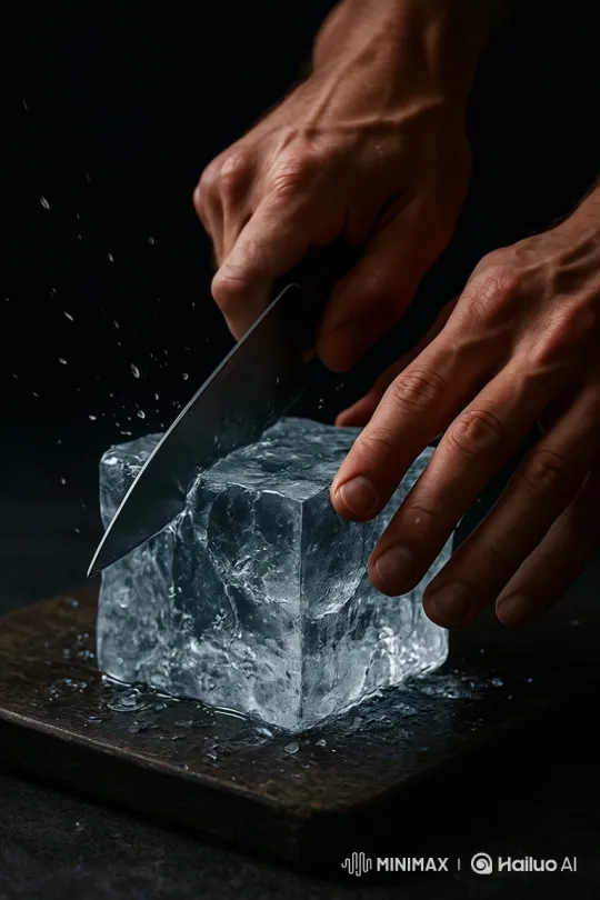 Cinematic Slicing of Crystal Ice Block – AI Generated Video | Hailuo AI