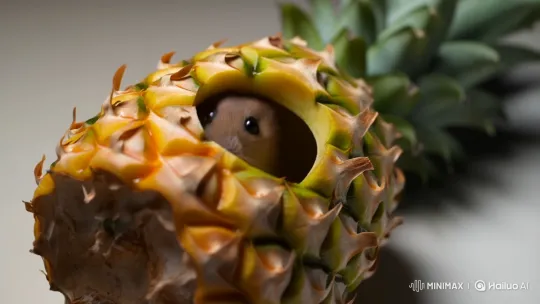 Curious Mouse Pokes Out From Pineapple Hole – AI Generated Video | Hailuo AI