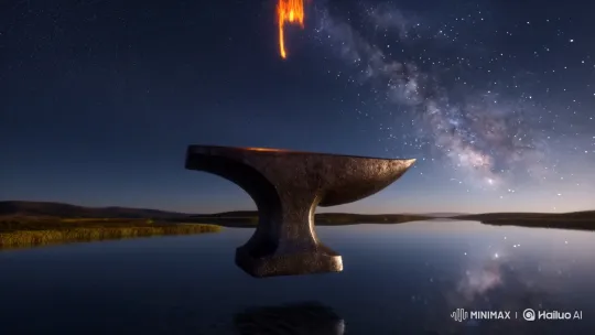 Ancient Anvil with Molten Metal Roots Under Milky Way – AI Generated Video | Hailuo AI