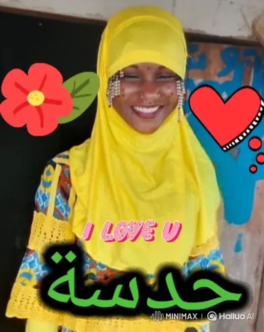 Joyful Woman in Vibrant Attire with Animated Love Graphics – AI Generated Video | Hailuo AI