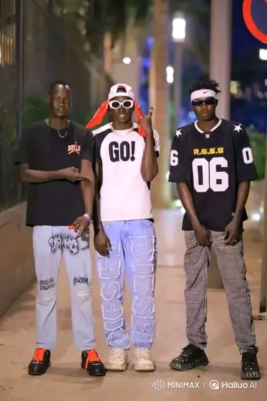 Three Young Men Walk Confidently Down City Path – AI Generated Video | Hailuo AI