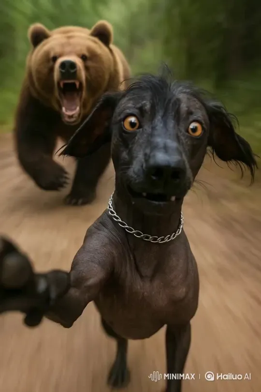 Tiny Dog Runs Away Barking at Large Bear Toy – AI Generated Video | Hailuo AI
