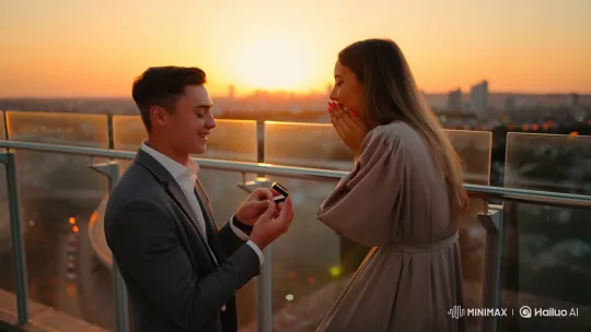 Romantic Sunset Proposal on a City Balcony – AI Generated Video | Hailuo AI
