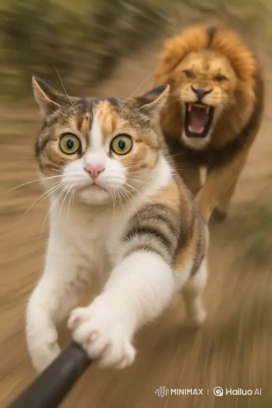 Man Escapes Lion, Woman Reacts in Shock and Fear – AI Generated Video | Hailuo AI