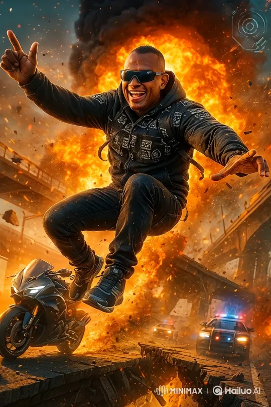 Man Leaps Over Fire in Dramatic Slow-Motion Scene – AI Generated Video | Hailuo AI