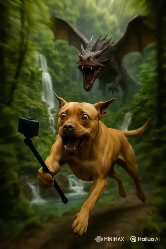 Dog Transformed into Dragon Flying Through Forest with Waterfalls – AI Generated Video | Hailuo AI