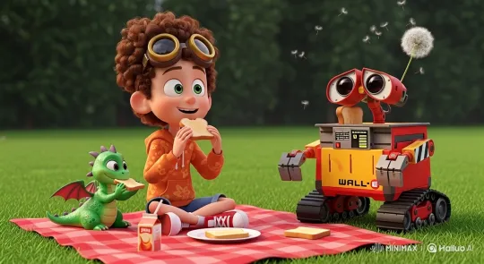 Boy, Dragon, and Robot Enjoy a Peaceful Picnic – AI Generated Video | Hailuo AI