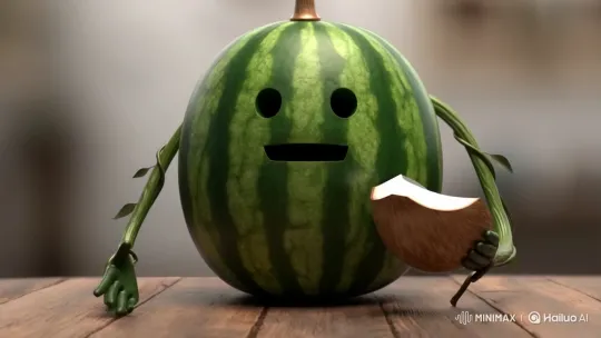 Watermelon Eats Coconut in Surreal Stop-Motion – AI Generated Video | Hailuo AI