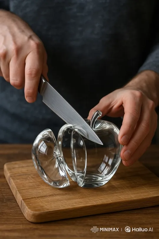 Glass Apple Sliced with Precision and Care – AI Generated Video | Hailuo AI