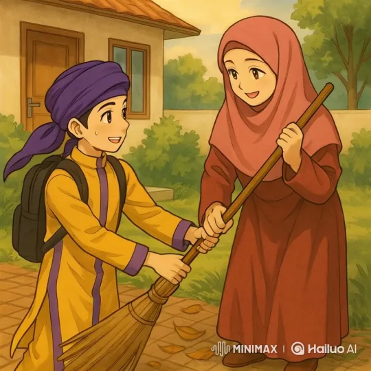 Boy and Woman Share a Moment of Connection with a Broom – AI Generated Video | Hailuo AI