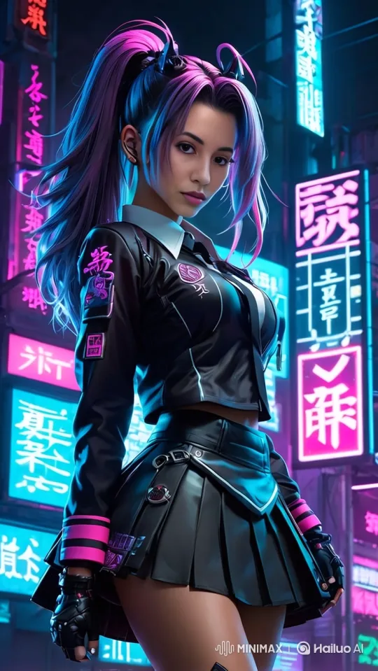 Futuristic Woman in Alley with Digital HUD and Glitch Effect – AI Generated Video | Hailuo AI